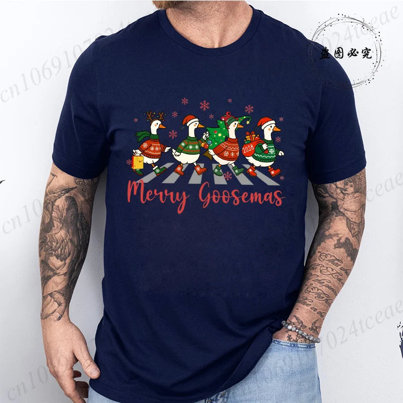 Christmas Family T Shirt for Men Women Funny Goose Group Matching Christmas Print Men Top Graphic Fashion Design T-Shirt Casual