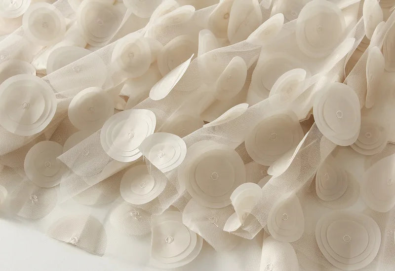 Autumn Winter 3D Circular Applique Mesh Long Skirts 2024 Korean Fashion Hepburn Style High Waist A-LINE Skirt