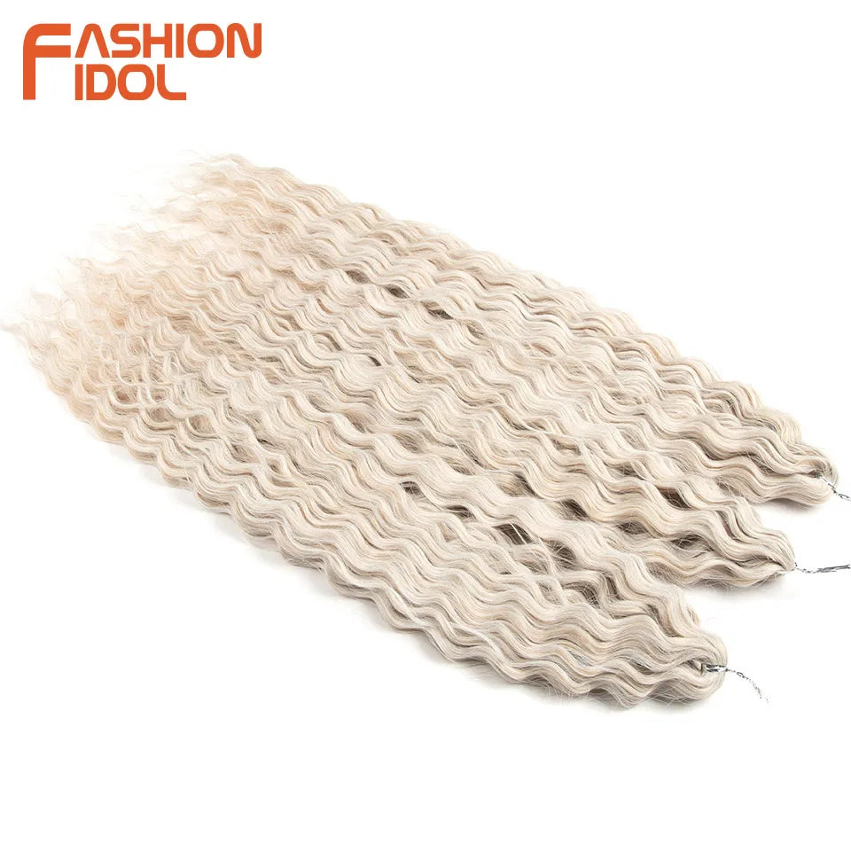 FASHION IDOL Ariel Twist Crochet Hair Synthetic 22 Inch 300g 3 Bundles Water Wave Hair Extensions Ombre Blonde Braid Curly Hair