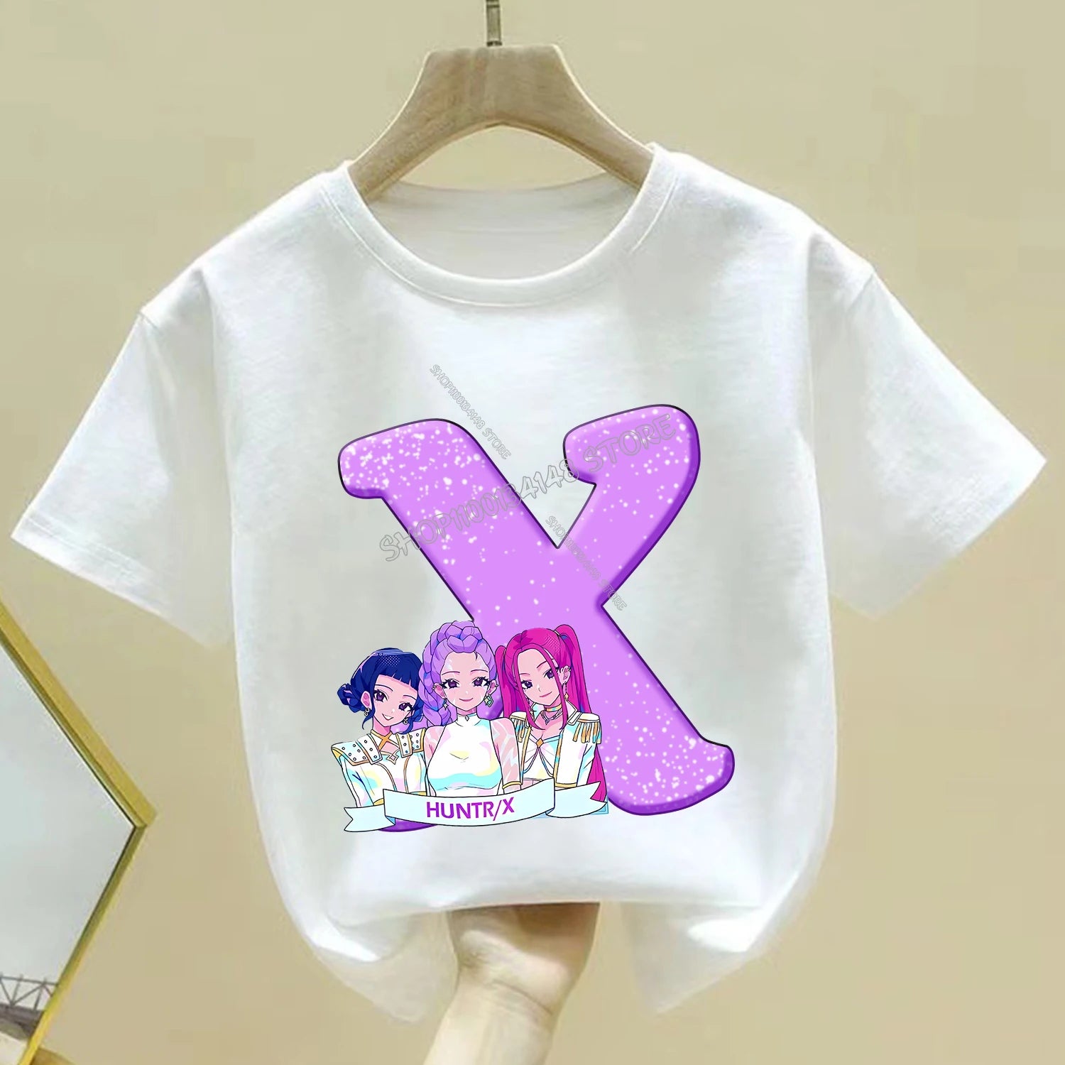 KPop Demon Hunters T-shirt for Children Cartoon A-Z Letters Tee Top White Round Collar Clothes Kids Short Sleeve Clothing Gift