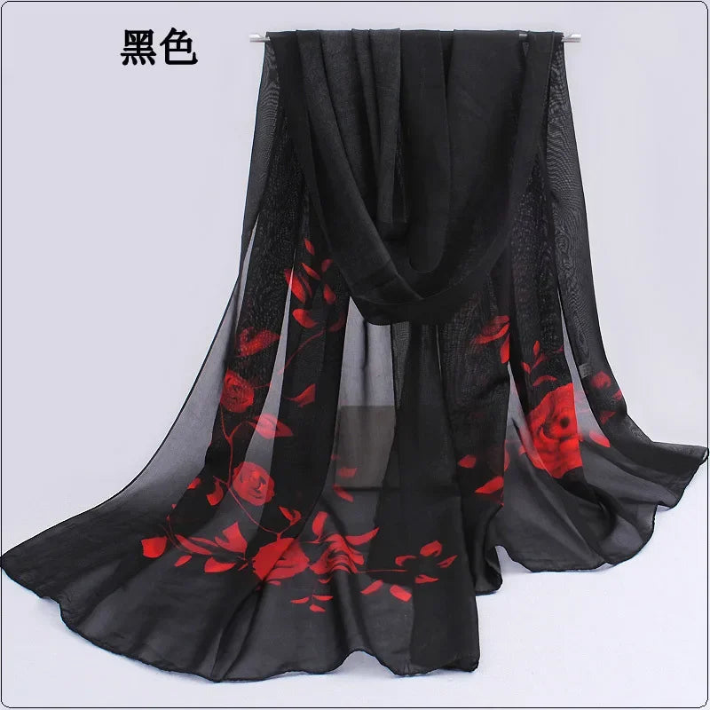 2024 Spring and Summer Women Scarf New Pashmina Shawl Printed Cape Silk Chiffon Polyester Tippet Muffler 60*160cm