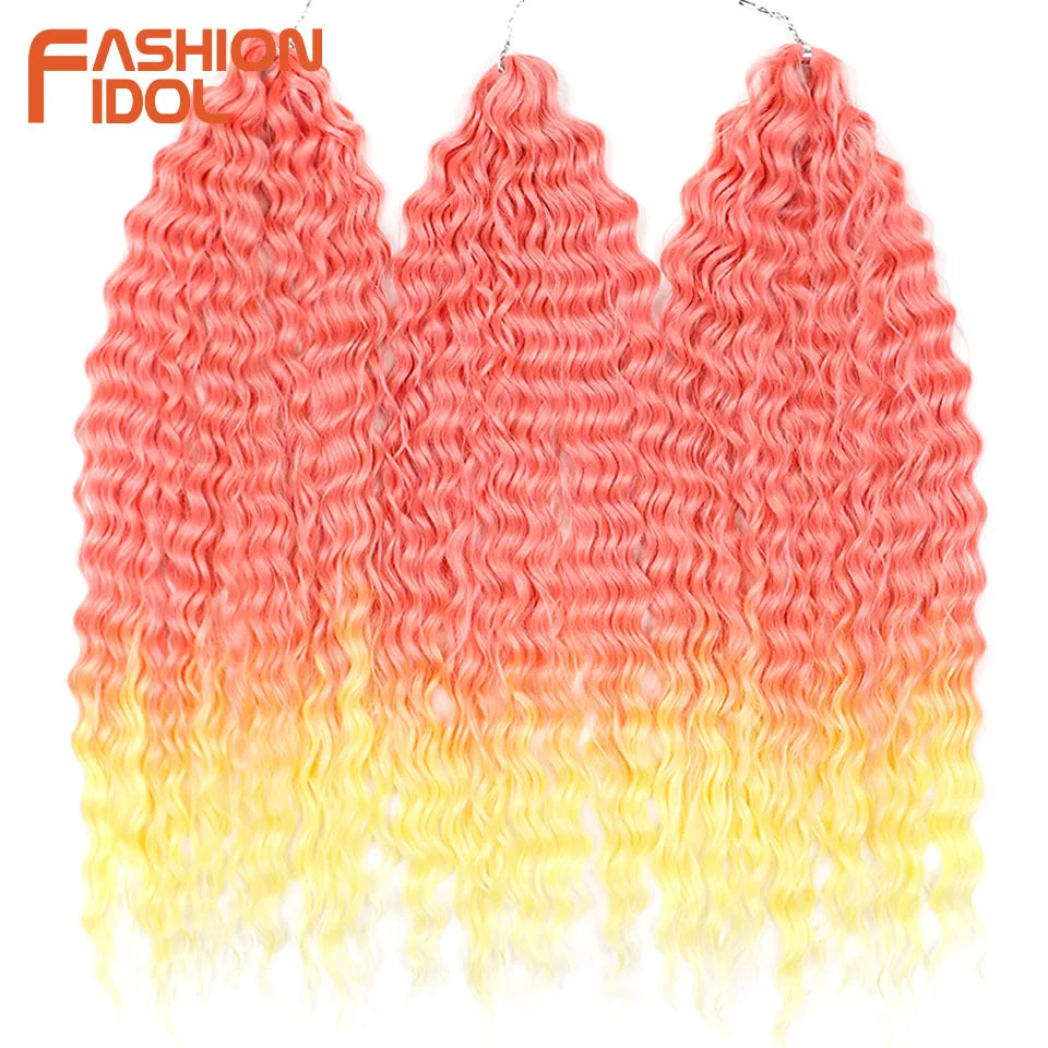 FASHION IDOL Ariel Twist Crochet Hair Synthetic 22 Inch 300g 3 Bundles Water Wave Hair Extensions Ombre Blonde Braid Curly Hair