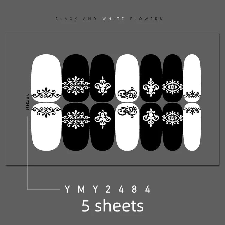 Full Cover Nail Stickers Black and White Nail Decoration Nails Sticker Designer Self Adhesive Nail Sticker Nail Art Sticker