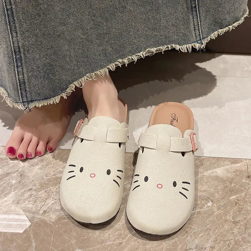 fashion Sanrio Hello Kitty Cat kawaii Anime Slippers Summer Female Thick Sole Flat Shoes Sweet Cartoon Outdoor Anti Slip Slipper