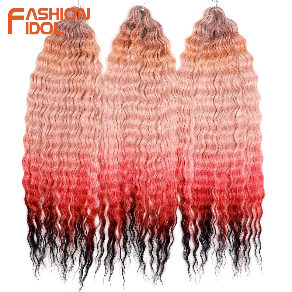 FASHION IDOL Ariel Twist Crochet Hair Synthetic 22 Inch 300g 3 Bundles Water Wave Hair Extensions Ombre Blonde Braid Curly Hair