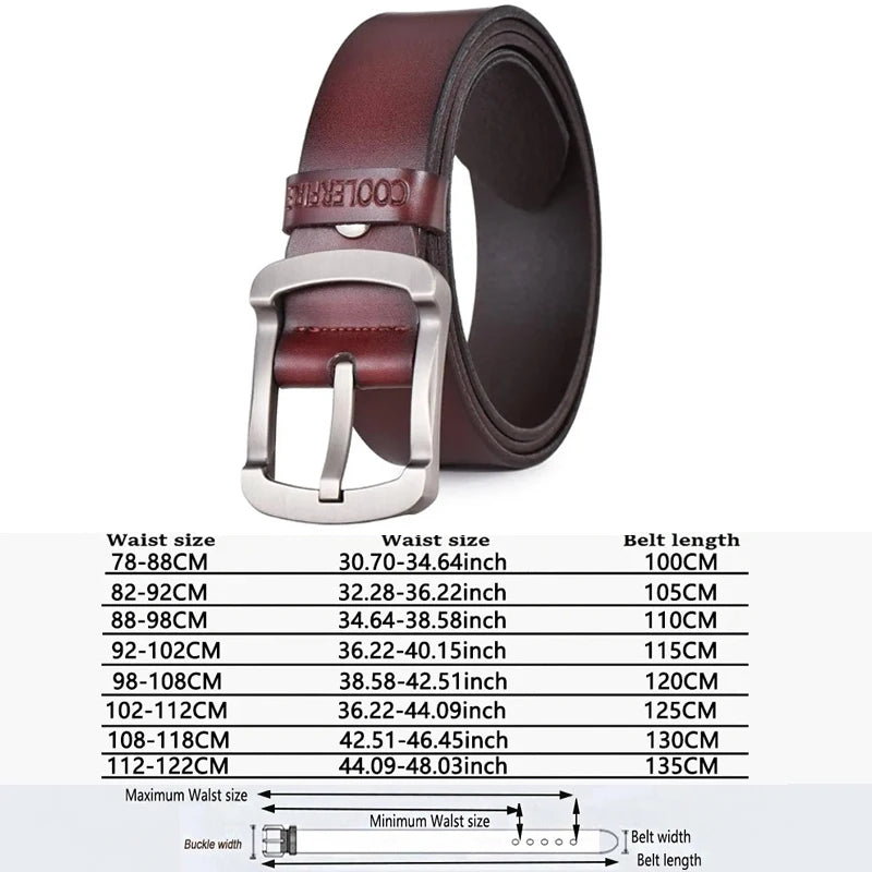 Coolerfire Fashion Cowhide Genuine Leather Belt Men Black Jeans Strap Male Vintage Casual Men Belts HQ024