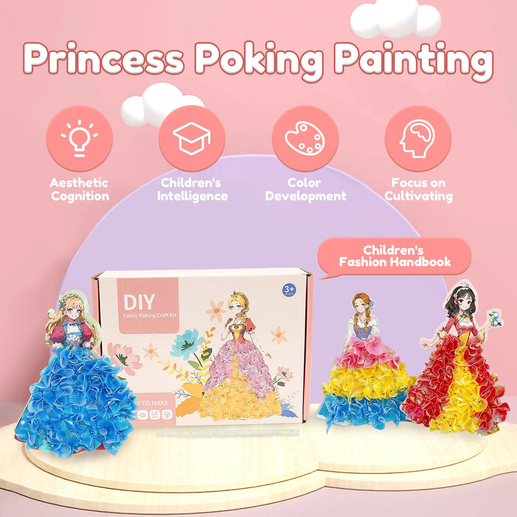 1 Set Sticker Cards Fabric Art Craze Poke Caft Toy Creative Puzzle Puncture Painting Poking Princess Dressing Game Girls Kids
