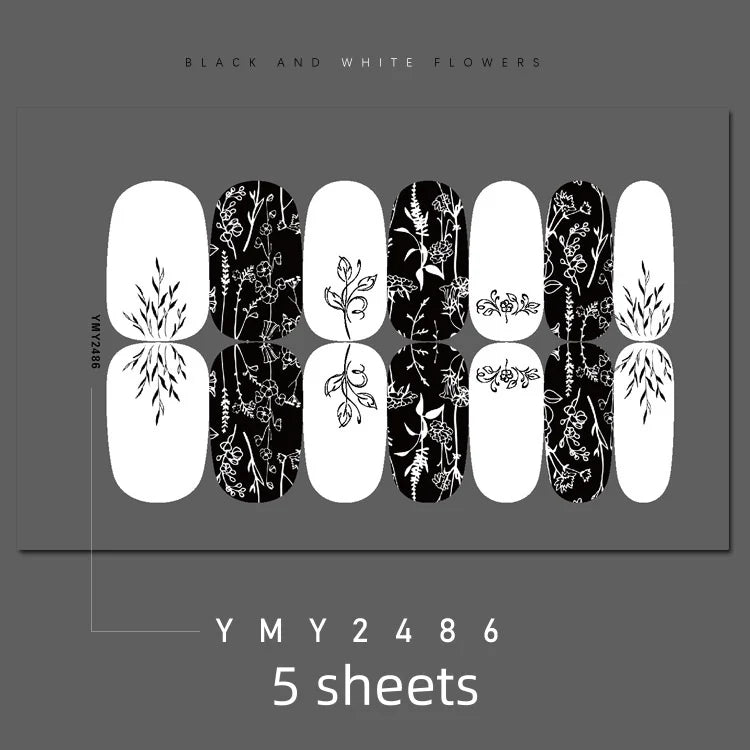 Full Cover Nail Stickers Black and White Nail Decoration Nails Sticker Designer Self Adhesive Nail Sticker Nail Art Sticker