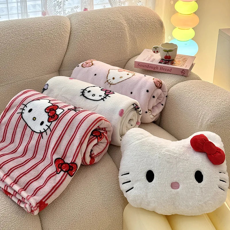 Cartoon Sanrio Hellokitty Blanket Kawaii Children Printed Double-Sided Milk Velvet Single-Layer Blanket Girls Lunch Thin Blanket