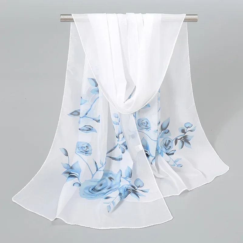 2024 Spring and Summer Women Scarf New Pashmina Shawl Printed Cape Silk Chiffon Polyester Tippet Muffler 60*160cm