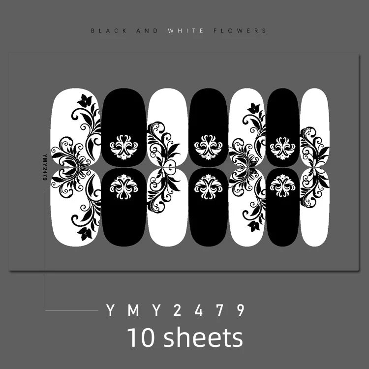 Full Cover Nail Stickers Black and White Nail Decoration Nails Sticker Designer Self Adhesive Nail Sticker Nail Art Sticker