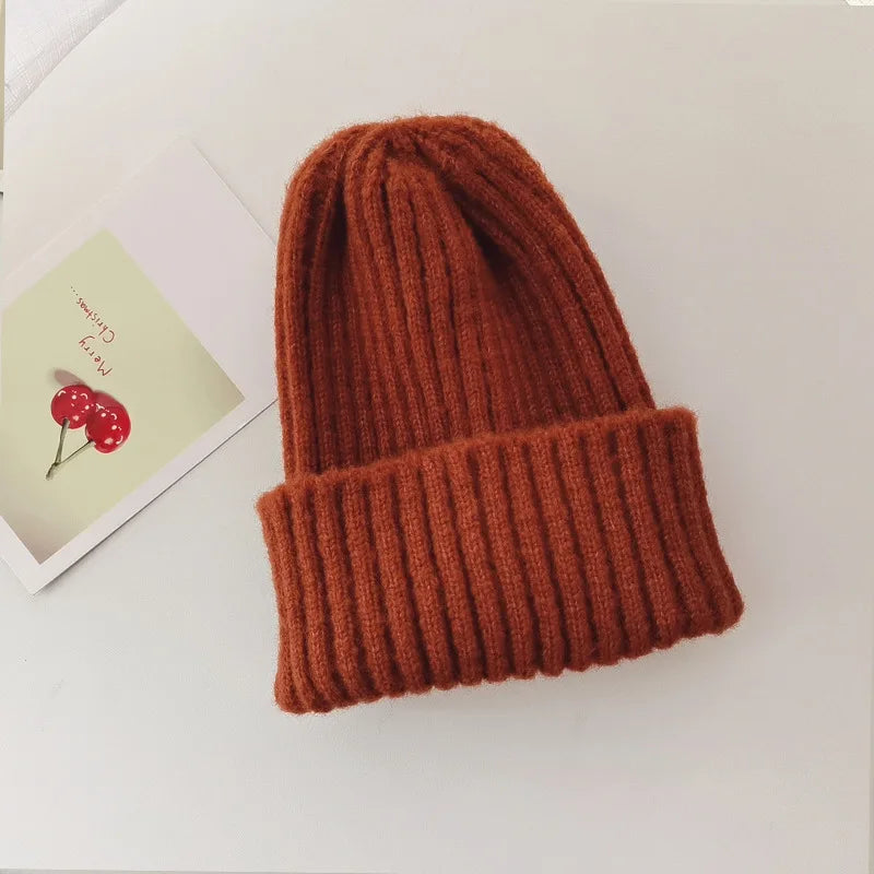 Winter Hats For Girls Boys Beanie Children Solid Color Knitted Ear Protection Keep Warm Baggy Cap Trendy Bonnet Winter Cap