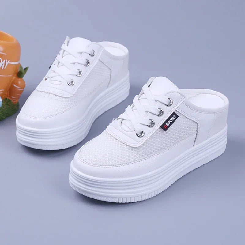 Half Slippers Women's Mesh Shoes Breathable Casual Shoes for Women Surface Hollowed Versatile Bones Outdoor Lady Off White Shoes