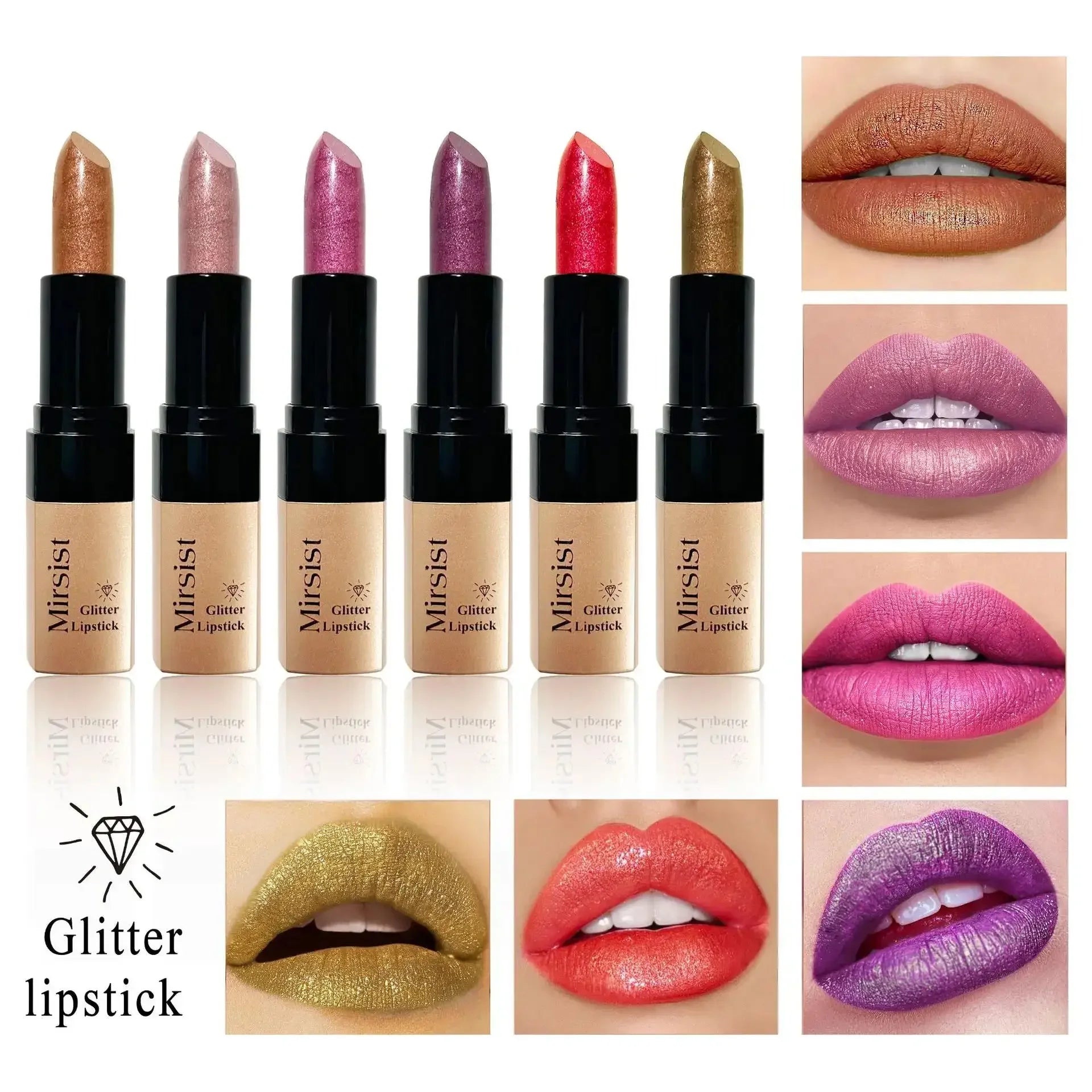 Diamond Lip Gloss Pearlescent Glitter Metallic Shine 6 Color Plump Lipstick Waterproof Long Lasting Lip Makeup