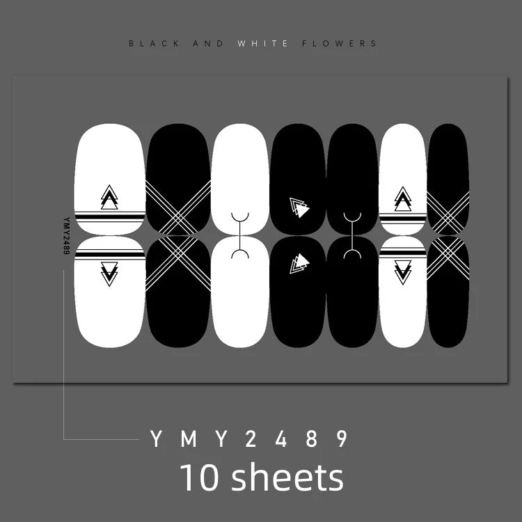 Full Cover Nail Stickers Black and White Nail Decoration Nails Sticker Designer Self Adhesive Nail Sticker Nail Art Sticker