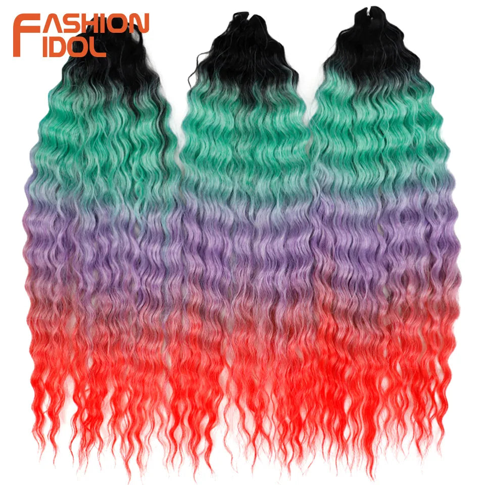 FASHION IDOL Ariel Twist Crochet Hair Synthetic 22 Inch 300g 3 Bundles Water Wave Hair Extensions Ombre Blonde Braid Curly Hair