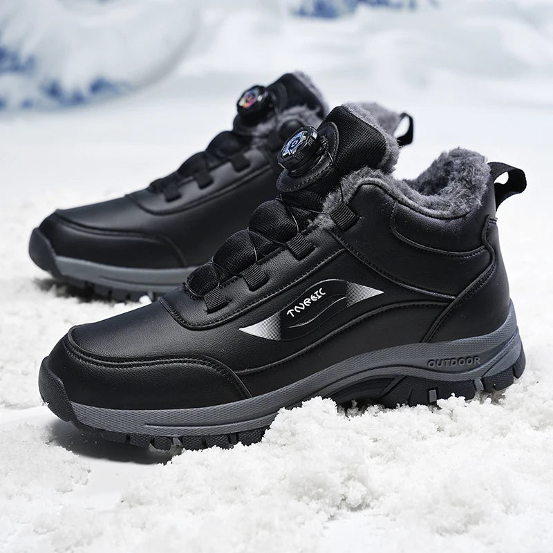 Winter Boots for Men New Waterproof PU Leather Warm Snow Ankle Boots Outdoor Warm Plush Non-slip Work High-top Casual Shoes
