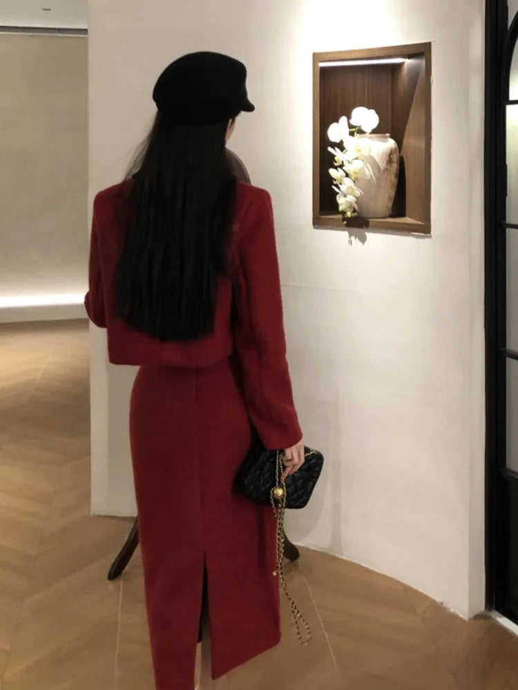 Winter Outfit Women 2024 New Elegant Lady Thickened 2 Pieces Sets Women Sweet Fashion Short Coat High Waist Long Skirt Suits