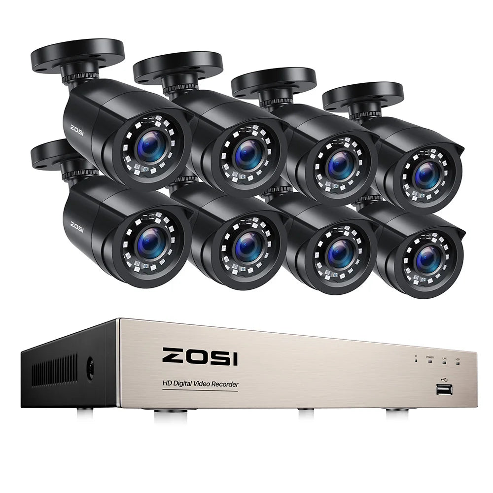 ZOSI 8CH 1080P CCTV System Outdoor 5MP Lite Video DVR with 2/4/6/8pcs 2MP Wired Security Cam Day/Night Video Surveillance System