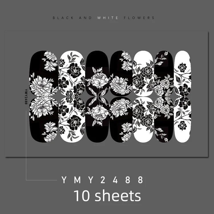 Full Cover Nail Stickers Black and White Nail Decoration Nails Sticker Designer Self Adhesive Nail Sticker Nail Art Sticker