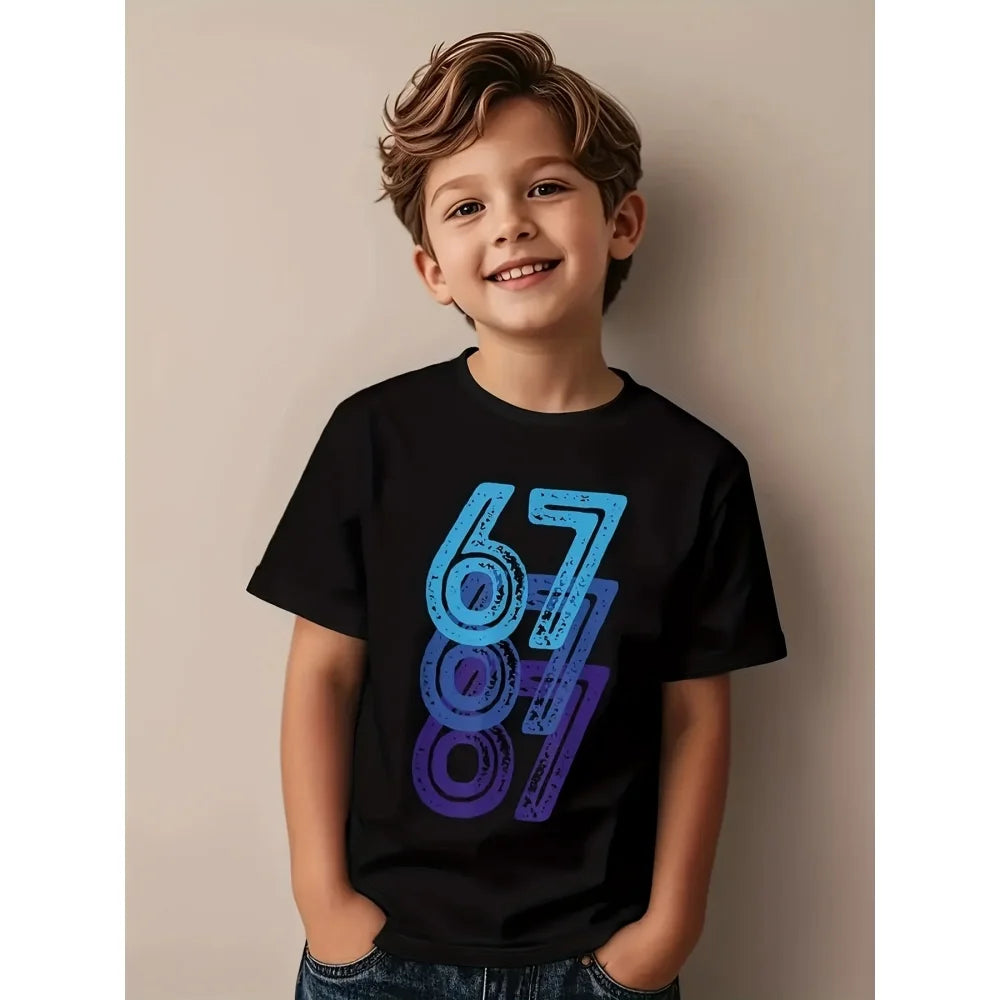 Fun Boys' Six Seven 67 Christmas Snowflake Print T-Shirt Casual O-Neck Short Sleeve Tee Fashion Short Sleeve Kids Clothes Boys