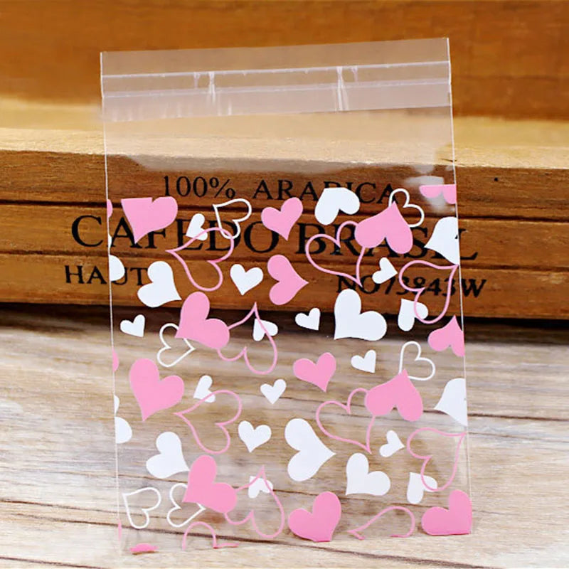 50Pcs/lot Cute Heart Theme Candy Cookie Bags Wedding Birthday Party Candy Buscuit Packaging Bag Christmas Plastic Gift Bags