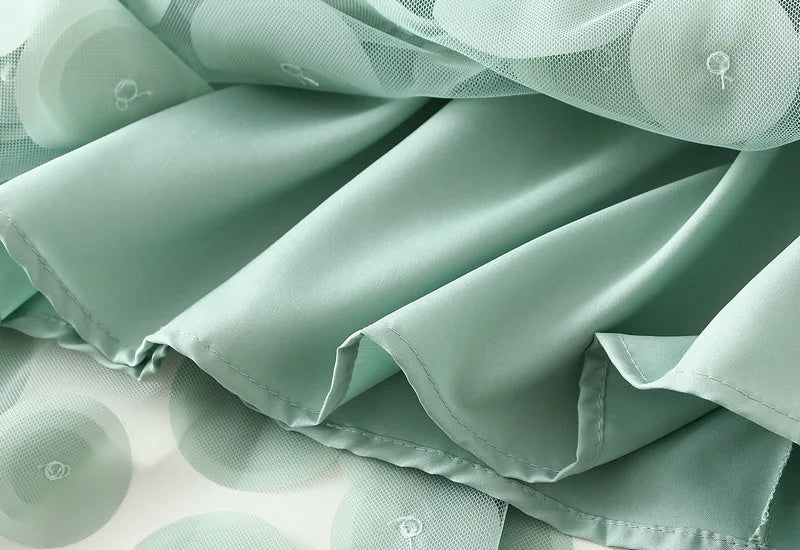 Autumn Winter 3D Circular Applique Mesh Long Skirts 2024 Korean Fashion Hepburn Style High Waist A-LINE Skirt