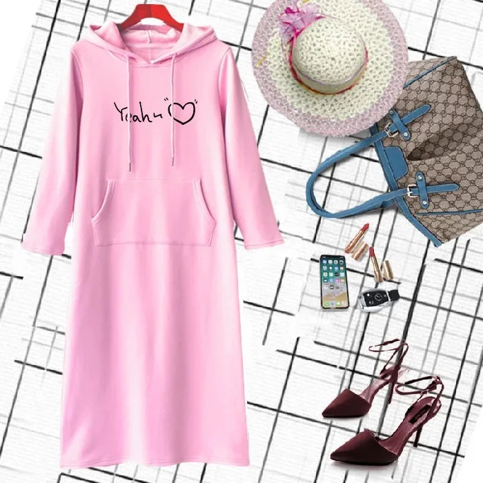 Thickened Fleece Hoodie Women's Long Sleeve round Neck Pullover Sweatshirt Winter Warm Style Loose Slimming Mid-Length Hoodie