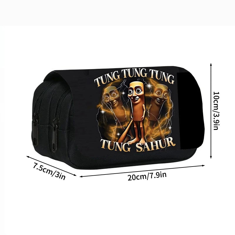 Italian Brainrot Large Capacity Pencil Case Tungtungtung Sahur Stationery Bag Back to School Pen Bag Zipper Boys Pencil Pouch