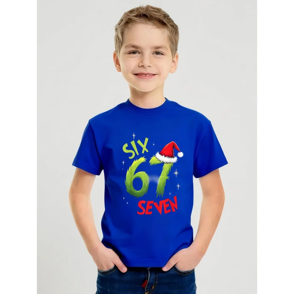 Fun Boys' Six Seven 67 Christmas Snowflake Print T-Shirt Casual O-Neck Short Sleeve Tee Fashion Short Sleeve Kids Clothes Boys