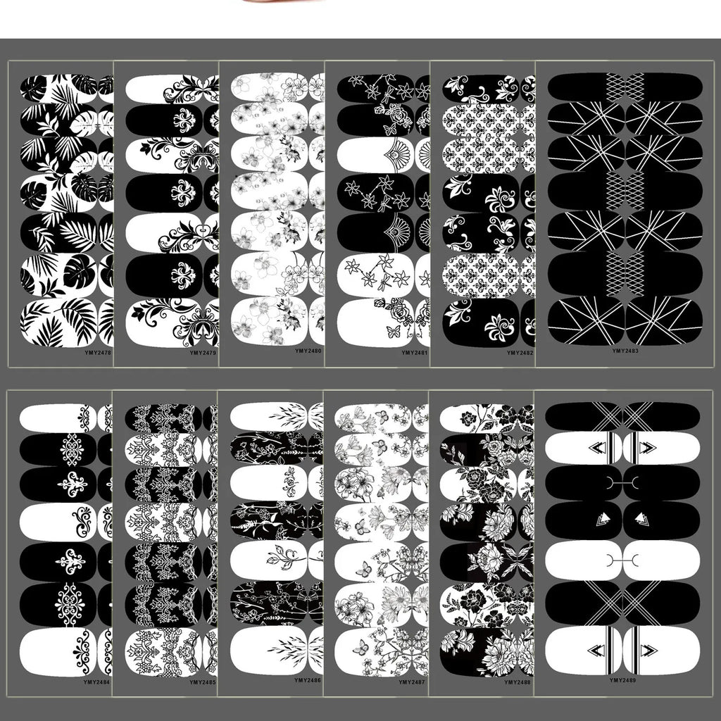 Full Cover Nail Stickers Black and White Nail Decoration Nails Sticker Designer Self Adhesive Nail Sticker Nail Art Sticker