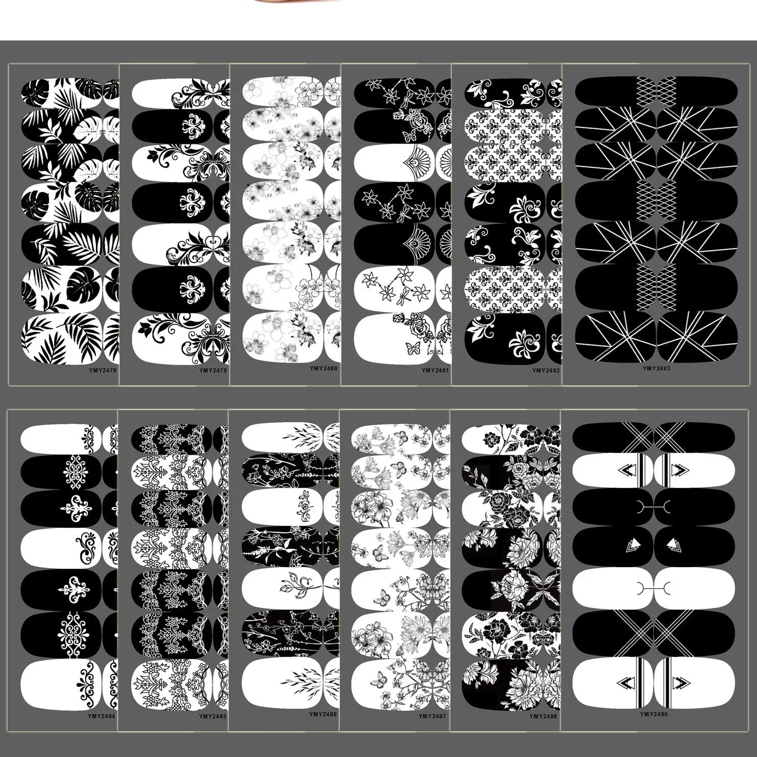 Full Cover Nail Stickers Black and White Nail Decoration Nails Sticker Designer Self Adhesive Nail Sticker Nail Art Sticker