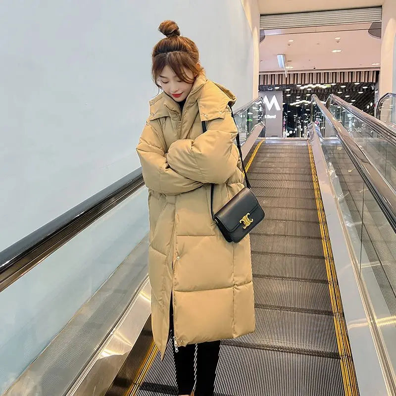Winter Jacket 2025 New Long Coat Down Cotton Jackets Korean Loose Korean Fashion Bubble Coat Buggy Hooded Parkas Female Outwear