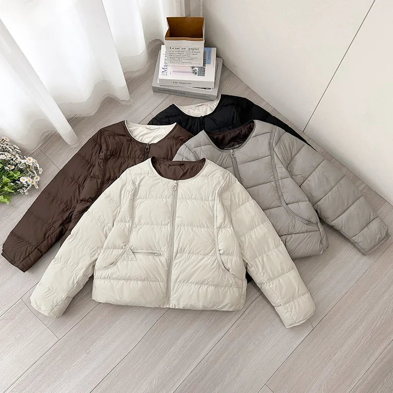 Winter  Lightweight Padded Parka Warm Cotton Padded Puffer Coat Outerwear Casual Single Breasted O-Neck Quilted Jackets
