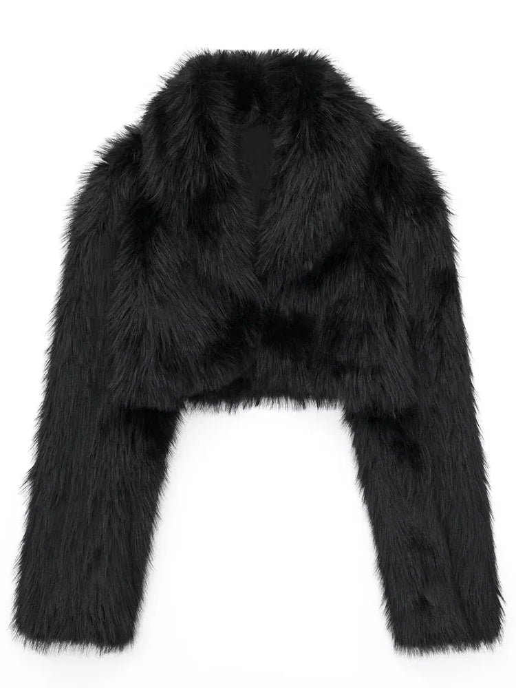 Winter Short Coat Turn Down Collar Elegant Fashion Lapel Faux Fur Coat Jacket French Style Female Warm Outerwear Women Clothing