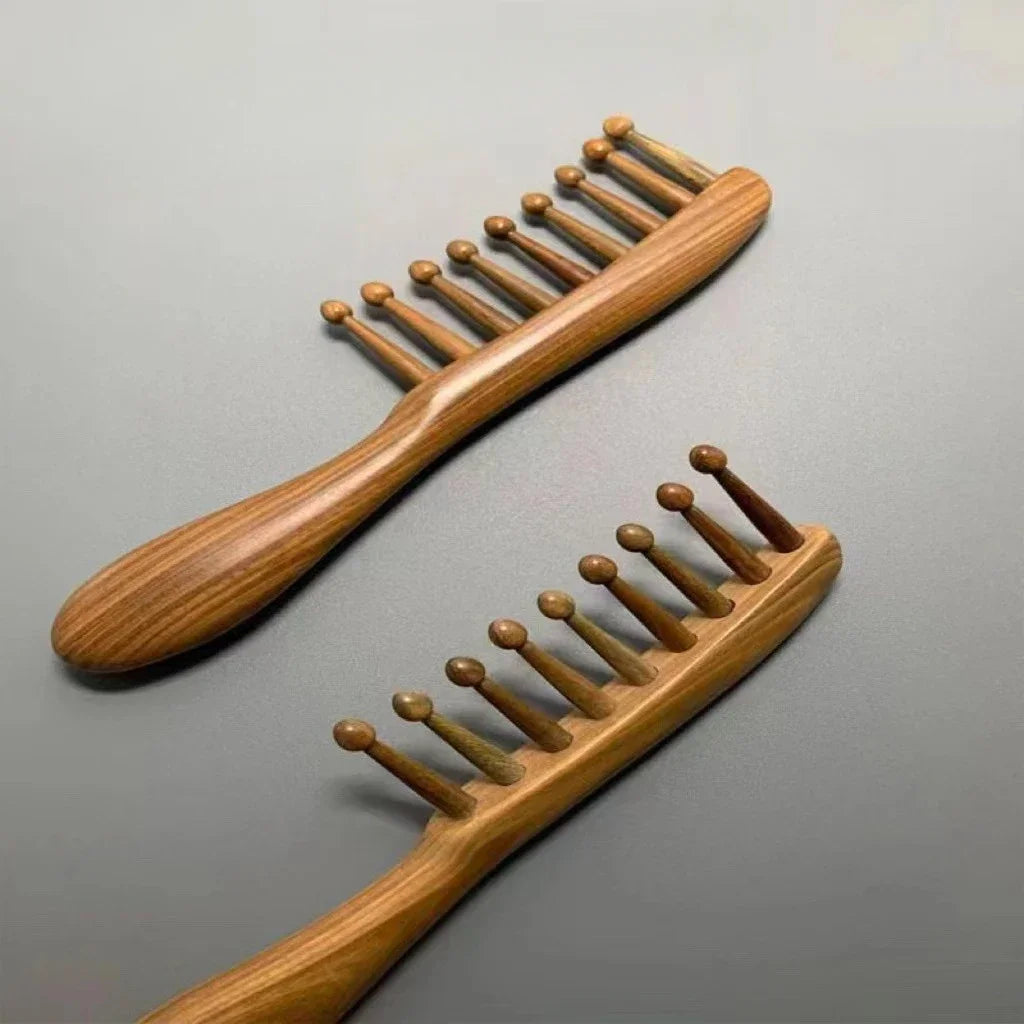 1Pc Natural Wooden Comb Meridian Massage Anti-static No-snags Wide Tooth Comb For Women Girl Straight Curly Hair
