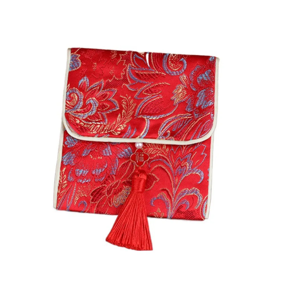 New Year Blessing Words Brocade Red Envelope Tassel Spring Festival Money Pocket Embroidery Best Wishes New Year Money Bag