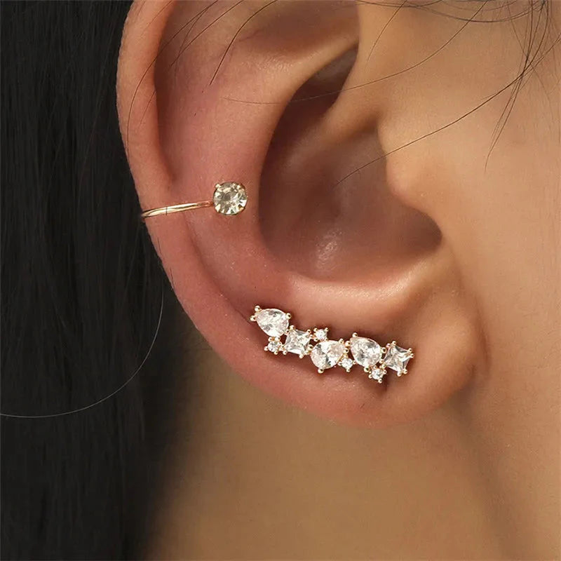VAGZEB Bohemian NO Piercing Crystal Rhinestone Ear Cuff Wrap Stud Clip Earrings For Women Girl Trendy Earrings Jewelry Bijoux-16
