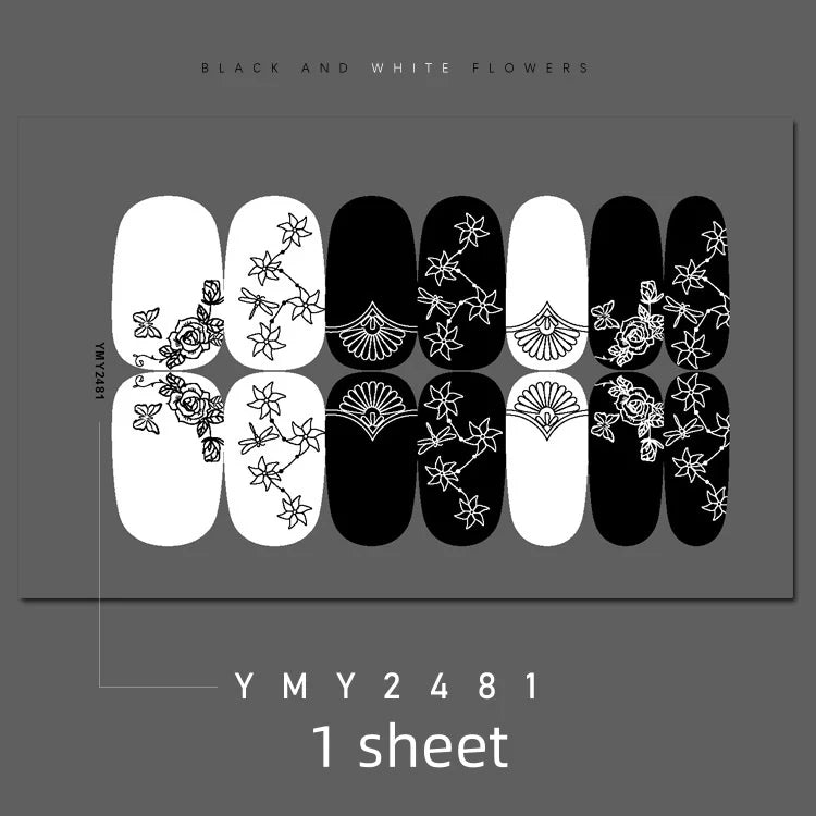 Full Cover Nail Stickers Black and White Nail Decoration Nails Sticker Designer Self Adhesive Nail Sticker Nail Art Sticker
