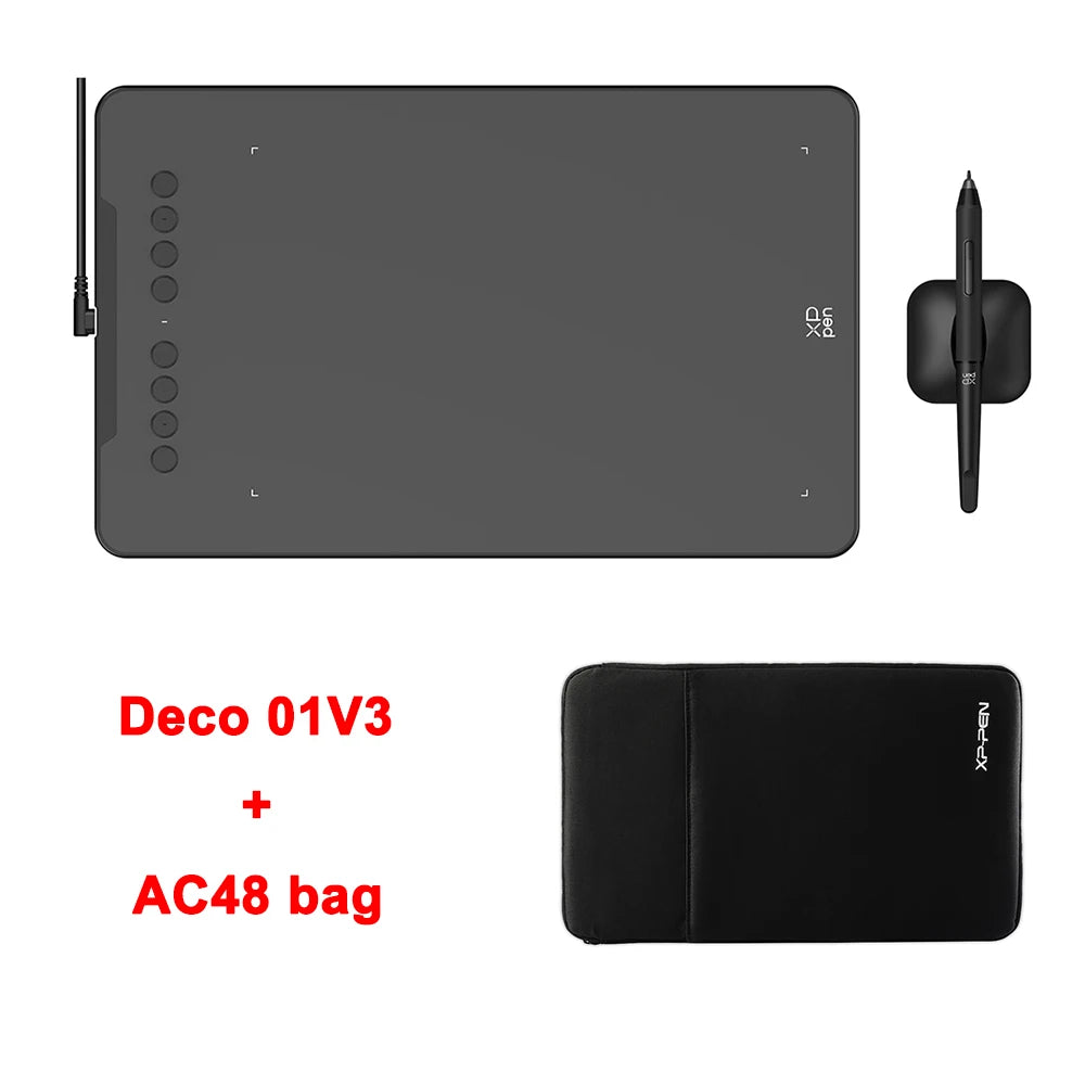 XPPen New Deco01V3 10 Inch Graphics Digital Tablet Drawing Tablet 16384 Levels Pressure 8 Shortcut Keys for Android Windows Mac
