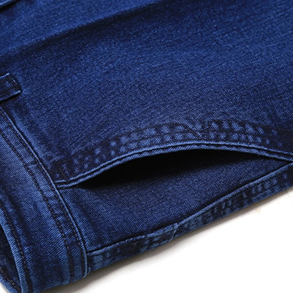 Size 30-45 Men Business Jeans Classic Male Stretch Jeans Plus Size Baggy Straight Men Denim Pants Cotton Blue Work Jeans Men