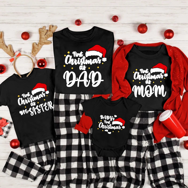 First Christmas of Family Matching T-Shirts Merry Christmas Baby Girl Boys Clothes First Christmas As Mom Dad Matching T-shirt