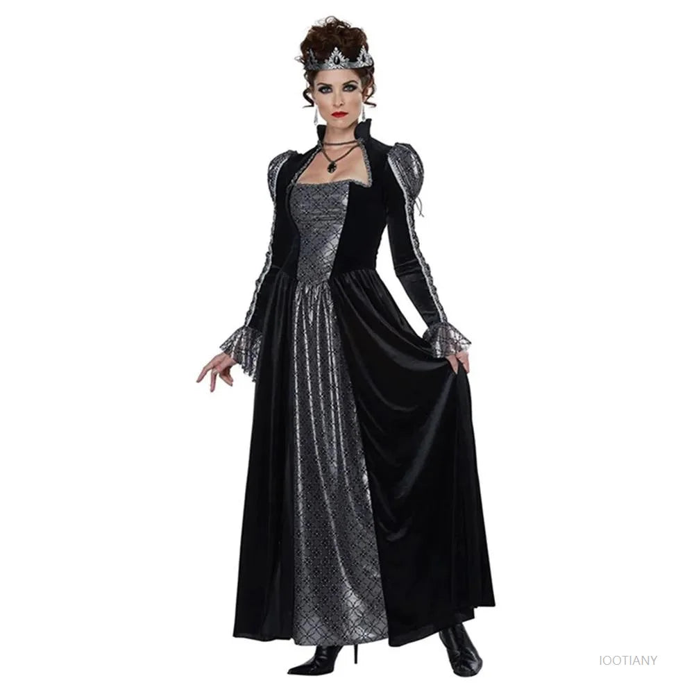 Halloween Day of the Dead Sexy European Medieval Retro Court Gothic Queen Evil Vampire Costume Carnival Party Devil Witch