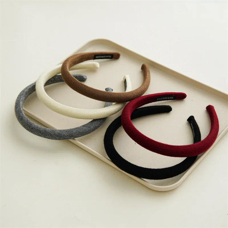 Winter milk white narrow edge hairband for Women Simple ,fresh solid-color fabric Versatile high-crown headband hair accessory