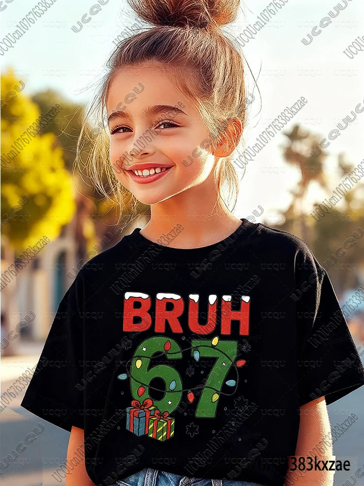 67 Meme Funny Christmas Tshirt for Kid Casual Cotton Short Sleeve Boys Girls Comfortable Top Street Fashion Parent Child Clothes