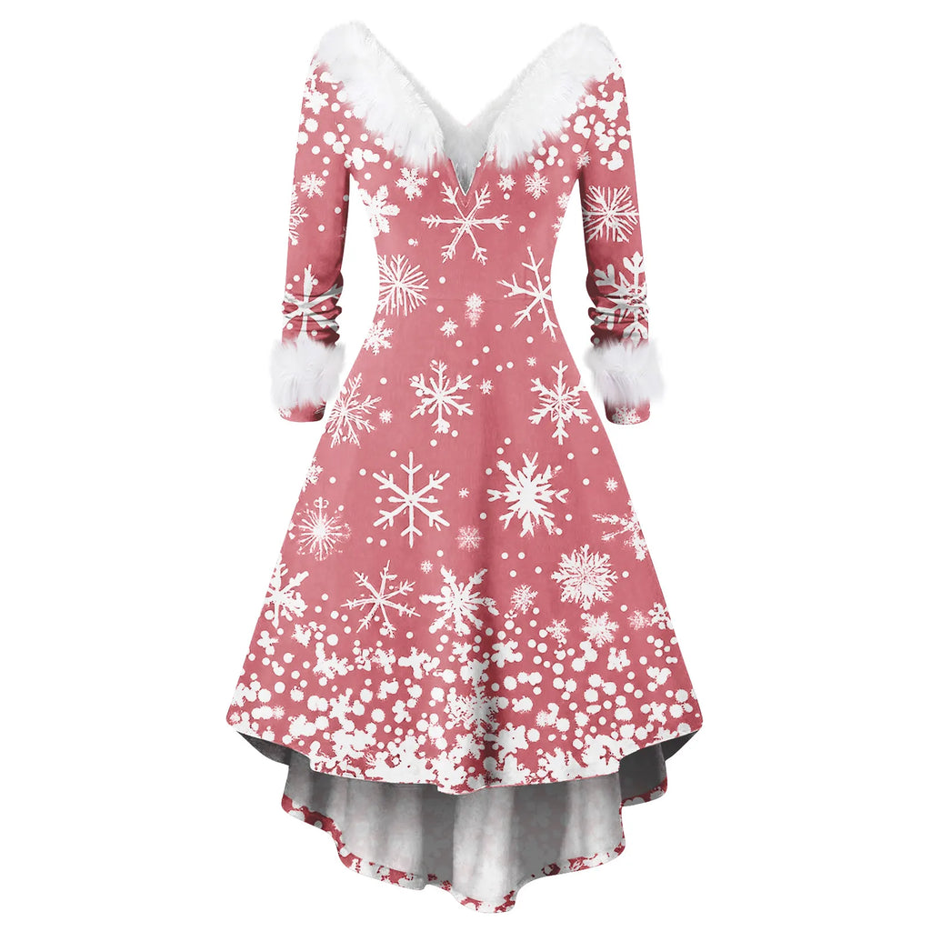 Winter Ladies' Christmas Printed Dress Party Dress Festive Vintage Casual Dress Christmas Day Atmosphere Clothing