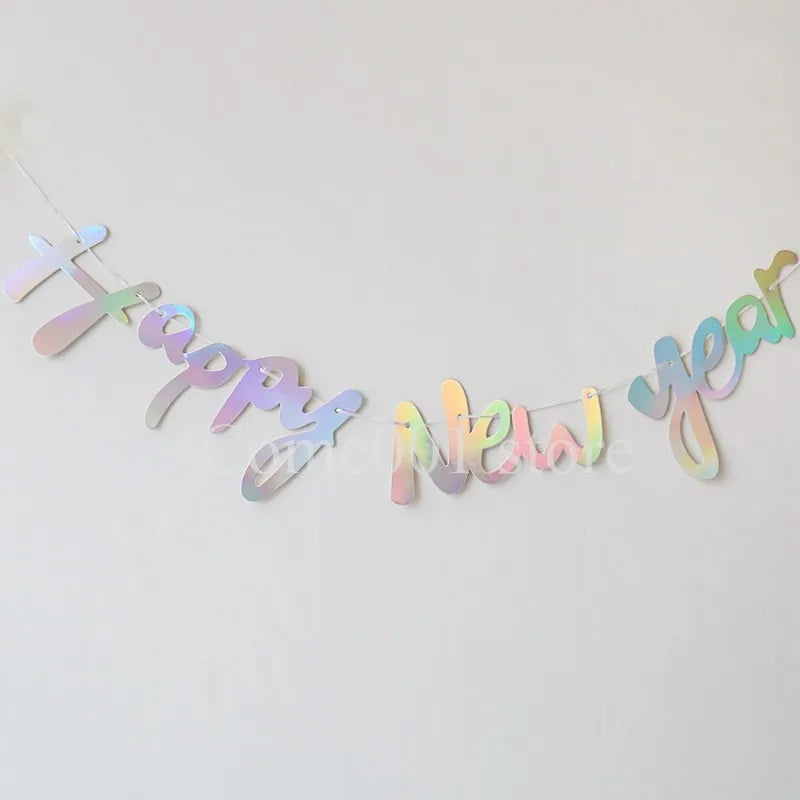 Happy New Year Banners Gold Silver New Year Party Pennant Flags Celebration Activity Decorations Colorful Bunting for 2026