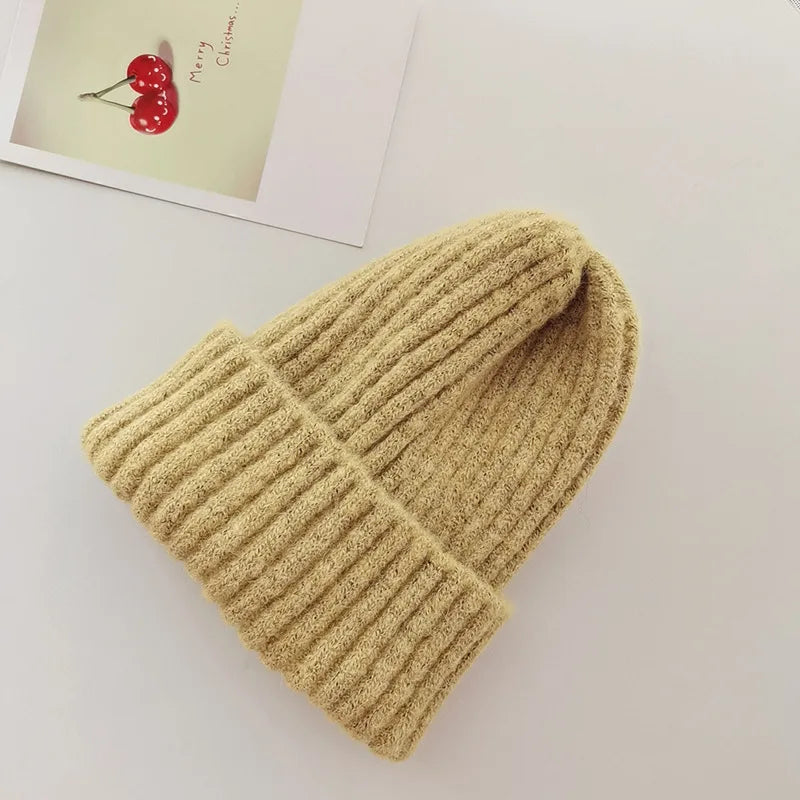 Winter Hats For Girls Boys Beanie Children Solid Color Knitted Ear Protection Keep Warm Baggy Cap Trendy Bonnet Winter Cap