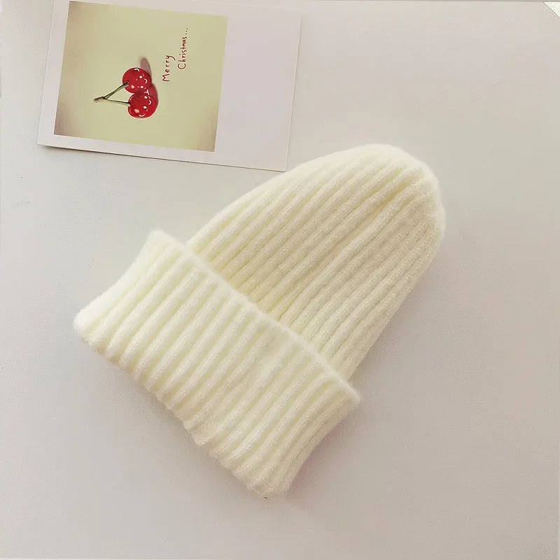 Winter Hats For Girls Boys Beanie Children Solid Color Knitted Ear Protection Keep Warm Baggy Cap Trendy Bonnet Winter Cap