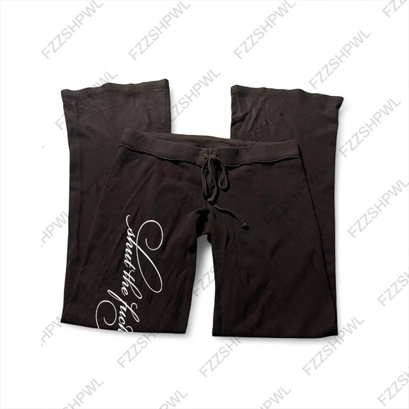 Letter Print Harajuku Hip Hop Oversized High Waist Sport Pants Women Y2K Casual Fashion Versatile Loose Straight Wide Legs